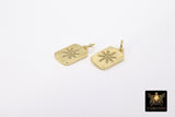 Gold CZ Pave Star Rectangle Charms, Small Moon Box Pendant #728, Starburst Huggie Charms