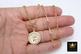 Medal Toggle Coin Necklace, Genuine 14 K Gold Filled Paperclip Chain Necklace #2606, St Christopher Choker