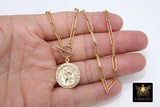 Religious Medal Toggle Coin Necklace, Genuine 14 K Gold Filled Paperclip Chain Necklace #2606, St Christopher Choker