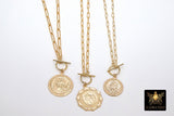 Protection Toggle Coin Necklace, Genuine 14 K Gold Filled Chain Necklace, St Christopher Medal Chunky Choker