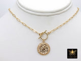 Protection Toggle Coin Necklace, Genuine 14 K Gold Filled Chain Necklace, St Christopher Medal Chunky Choker