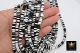 2 Strands 6 mm Clay Flat Beads, Black and White Heishi beads in Polymer Clay Disc CB #131, Rondelle