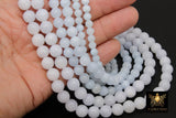 Soft Baby Blue White Beads, Smooth Round Light Blue Beads BS #119, size 6 mm 8 mm or 10 mm 16 inch FULL Strands