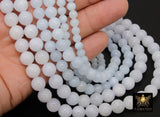 Soft Baby Blue White Beads, Smooth Round Light Blue Beads BS #119, size 6 mm 8 mm or 10 mm 16 inch FULL Strands