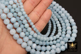 Powder Blue Beads, Smooth Round Light Blue Beads BS #120, size 6 mm 8 mm or 10 mm 16 inch FULL Strands