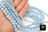 Powder Blue Beads, Smooth Round Light Blue Beads BS# 120, size 6 mm 8 mm or 10 mm 16 inch FULL Strands