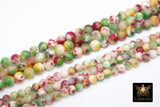 Red and Lime Green Beads, Smooth Mixed Hot Pink Yellow Marble Jade Dyed Beads BS #121, Jewelry Beads sizes 6 mm 8 mm 10 mm