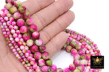 Hot Pink and Mint Green Jade Beads, Smooth Mixed Fuchsia Jade Dyed Beads BS #124, Jewelry Beads sizes 4 mm 6 mm 10 mm 15.75 inch Strands