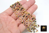 22 k Gold Natural Flourite Chain, Unfinished 4 mm Gold Pyrite Beaded Wire Wrapped RS #95, Mint Aqua Purple Diamond Cut Gemstones