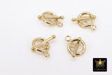 14 K Gold Toggle Clasp Set, Ball End 12 x 9.0 Gold Filled Toggle Ring #2800, 14 mm Ball End T Bar Jewelry Findings