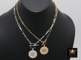 Silver Virgin Mary Coin Necklace, 925 Sterling Silver Medal Toggle Wrap Necklace, Paperclip Rectangle Chain