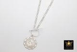 Silver Virgin Mary Coin Necklace, 925 Sterling Silver Medal Toggle Wrap Necklace, Paperclip Rectangle Chain