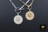 Silver Virgin Mary Coin Necklace, 925 Sterling Silver Medal Toggle Wrap Necklace, Paperclip Rectangle Chain