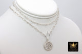 Silver Protection Coin Chain Necklace, 925 Sterling St. Christopher Toggle Double Wrap Choker, Paper Clip Rectangle Chain