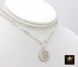 Silver Protection Coin Chain Necklace, 925 Sterling St. Christopher Toggle Double Wrap Choker, Paper Clip Rectangle Chain