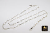 925 Sterling Silver Fob Lariat Necklace, Silver Drawn Rectangle Chain, Front Swivel Clasp Choker