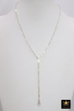 925 Sterling Silver Fob Lariat Necklace, Silver Drawn Rectangle Chain, Front Swivel Clasp Choker