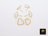 14 K Gold Hoop Stud Earrings, High Quality Gold Filled Heart Stud Post Findings # 2801, 10 mm Minimalist Stud Findings