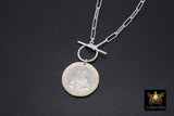 Silver Coin Jesus Holy Cross Necklace, 925 Sterling Silver Medallion Toggle Wrap Necklace, Rectangle Chain