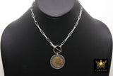 Silver Coin Necklace, 925 Sterling Silver Medallion Toggle Wrap Necklace, Rectangle Chain