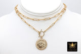 Religious Medal Toggle Coin Necklace, Genuine 14 K Gold Filled Paperclip Chain Necklace #2606, St Christopher Choker