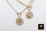 Medal Toggle Coin Necklace, Genuine 14 K Gold Filled Paperclip Chain Necklace #2606, St Christopher Choker
