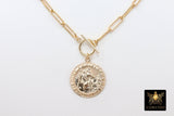 Medal Toggle Coin Necklace, Genuine 14 K Gold Filled Paperclip Chain Necklace #2606, St Christopher Choker