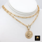 Medal Toggle Coin Necklace, Genuine 14 K Gold Filled Paperclip Chain Necklace #2606, St Christopher Choker