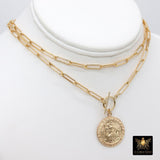 Religious Medal Toggle Coin Necklace, Genuine 14 K Gold Filled Paperclip Chain Necklace #2606, St Christopher Choker