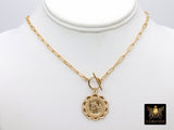 14 K Gold Filled St. Christopher Round Medallion Medal Chain Link  Coin Toggle Necklace