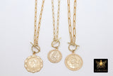 Protection Toggle Coin Necklace, Genuine 14 K Gold Filled Chain Necklace, St Christopher Medal Chunky Choker