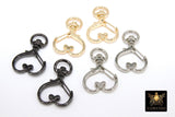 Gold Swivel Spring Gate Clasps, Silver or Black Spring Lock Push Clip #2772, Heart Shaped 23 x 34 mm