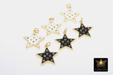 CZ Star Charm, Gold Black or White Enamel Small Starburst, AG 333