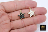 CZ Star Charm, Gold Black or White Enamel Small Starburst, AG 333