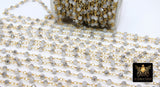 White Chain, 4 mm Light Gray White AB Beaded Chain CH #422, Gold Wire Wrapped Opalite