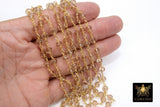 Smoky Gray Chain, 6 mm Crystal Gold Beaded Chains CH #419, Faceted Light Beige Boho Jewelry
