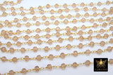 Smoky Gray Chain, 6 mm Crystal Gold Beaded Chains CH #419, Faceted Light Beige Boho Jewelry