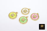 Enamel Tiger Head Charm, White and Gold Lion Head #2667, Round Disc Pink Green or Yellow