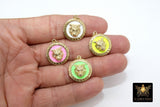 Enamel Tiger Head Charm, White and Gold Lion Head #2667, Round Disc Pink Green or Yellow