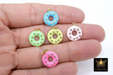 Enamel Round Disc Charm, CZ Pave Aqua Blue and Gold #2668, 14 mm Donut Holes Pink Green or Yellow