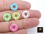 Enamel Round Disc Charm, CZ Pave Aqua Blue and Gold #2668, 14 mm Donut Holes Pink Green or Yellow