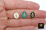 Gold Jesus Virgin Mary Charms, Oval Enamel Religious Discs #2732, Colors in Black White