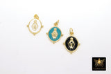 Gold Jesus Virgin Mary Charms, Oval Enamel Discs #2732, Colors in Black White
