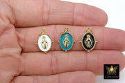 Gold Jesus Virgin Mary Charms, Oval Enamel  Religious Discs #2732, Colors in Black White