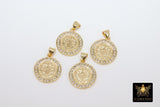 St. Benito Charms, CZ Pave Cross St. Benedict Charm AG 2733, Gold Plated Round Medallion Medals