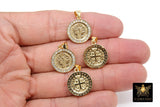 St. Benito Charms, CZ Pave Cross St. Benedict Charm AG 2733, Gold Plated Round Medallion Medals