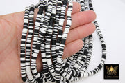 2 Strands 6 mm Clay Flat Beads, Black and White Heishi beads in Polymer Clay Disc CB #131, Rondelle