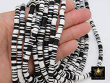 2 Strands 6 mm Clay Flat Beads, Black and White Heishi beads in Polymer Clay Disc CB #131, Rondelle