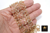 Multi Moonstone Chain, Unfinished 4 mm Beaded Beige CH #529, Gray Ivory Gold Wire Wrapped Chains