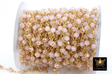 Pink Rosary Chains, 4 mm Pink Beige Mystic Crystal Gold Chains CH #418, Rondelle Wire Wrapped